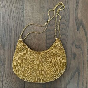 Vintage Walborg Beaded Crescent Convertible Evening Bag in Gold 8" x 6"